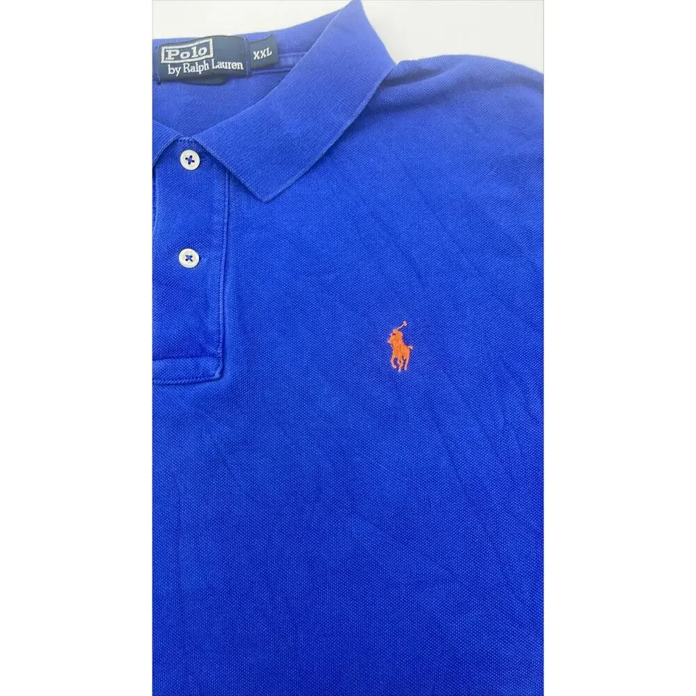 Ralph Lauren Polo Shirt Mens 2XL RlyalBlue Cotton Casual Golf Preppy Orange Pony